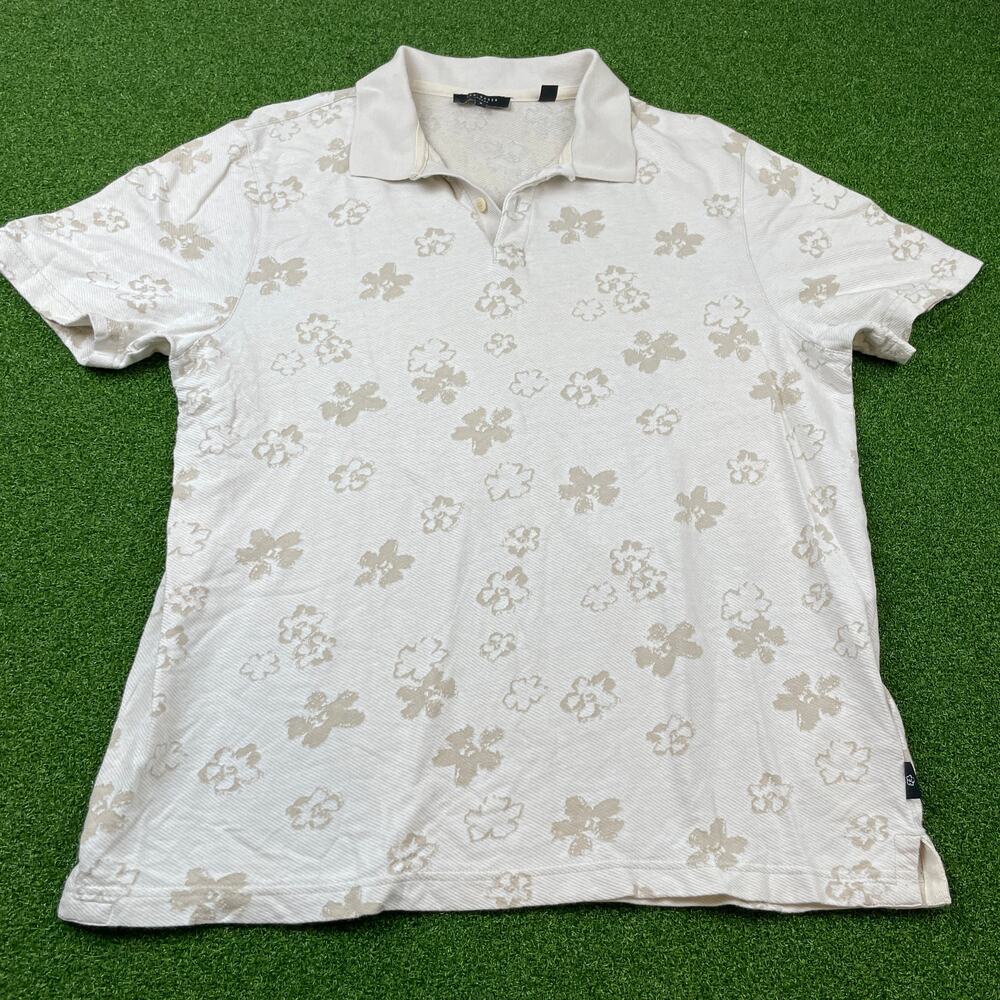 Ted Baker Mens Ecru White Tyssen Flower Jacquard Short Sleeve Polo Shirt Sz 4